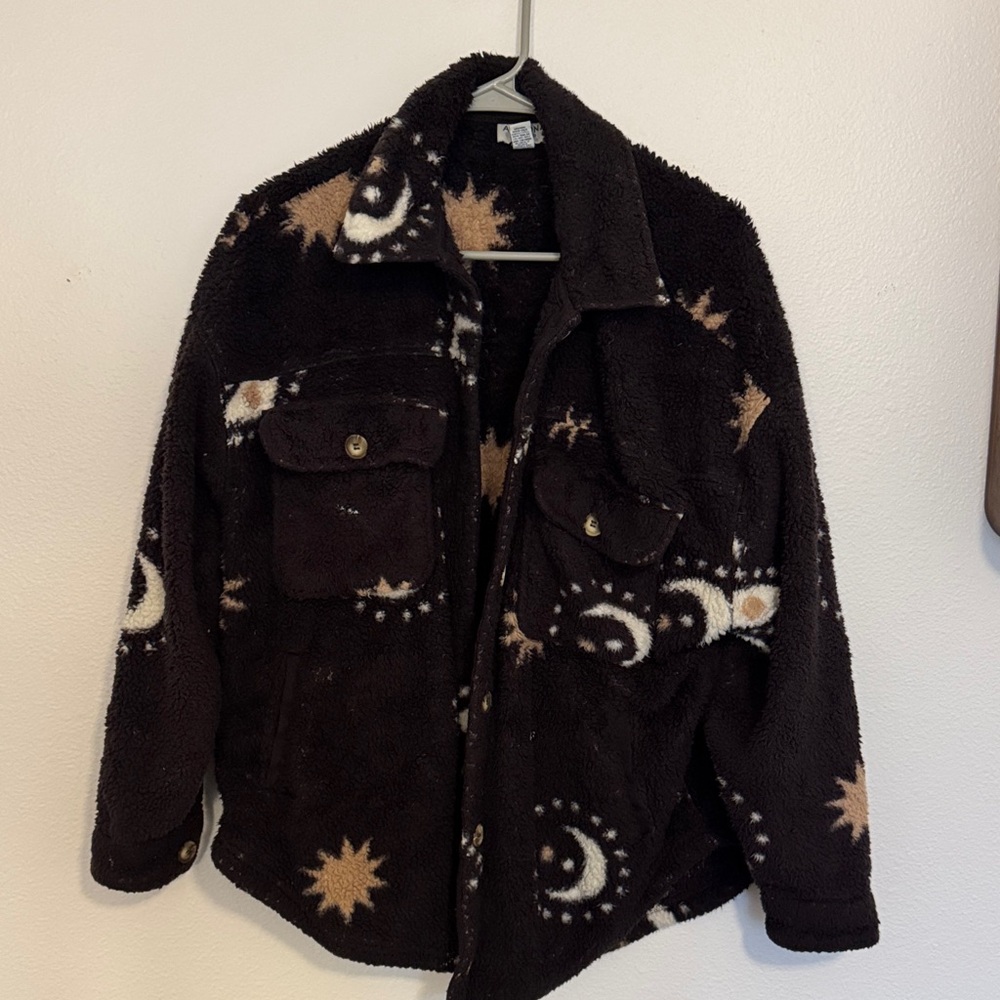 Black and Tan Star Patterned Fleece Jacket